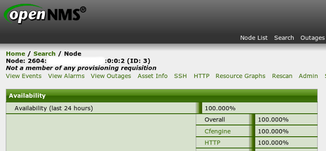 screen shot of Opennms reporting CFEngine availability